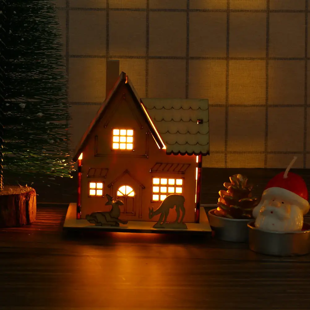 

2Pcs Christmas Wood Luminous Decor Festival Desktop Ornament Xmas Adornment Festival Desktop Decor