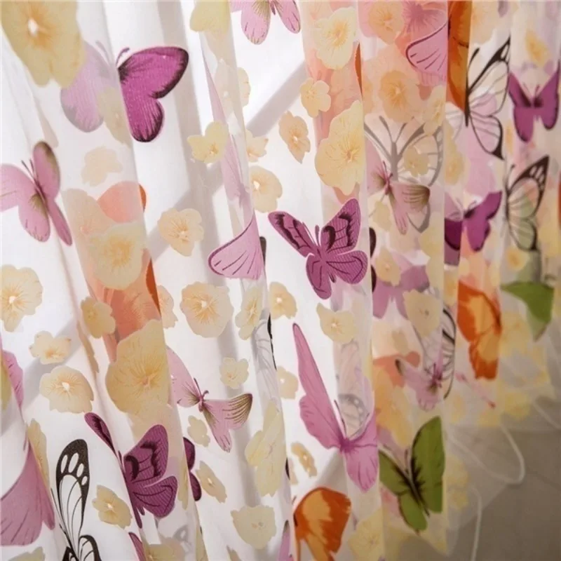 1PC Rod Pocket New Beautiful Window Curtain Large Butterfly Print Screens