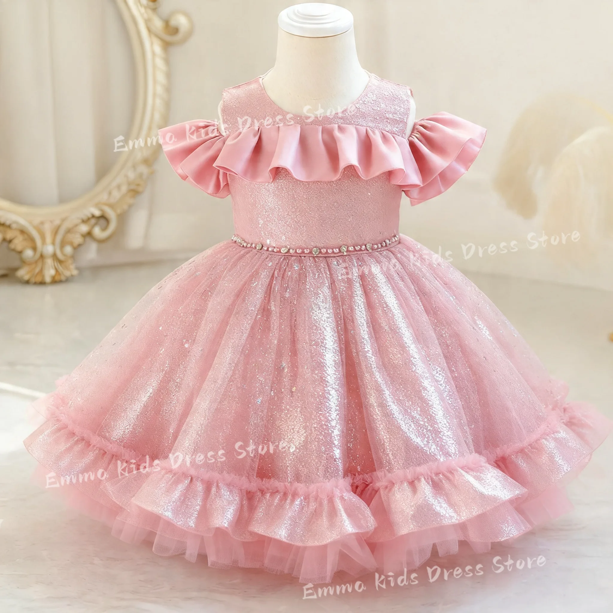 

Toddler Girl Beauty Pageant Dress One Shoulder Girl Gauze Skirt Newborn Full Moon Fluffy Cake Dress 0-4 Years Old Baby Girl Dres