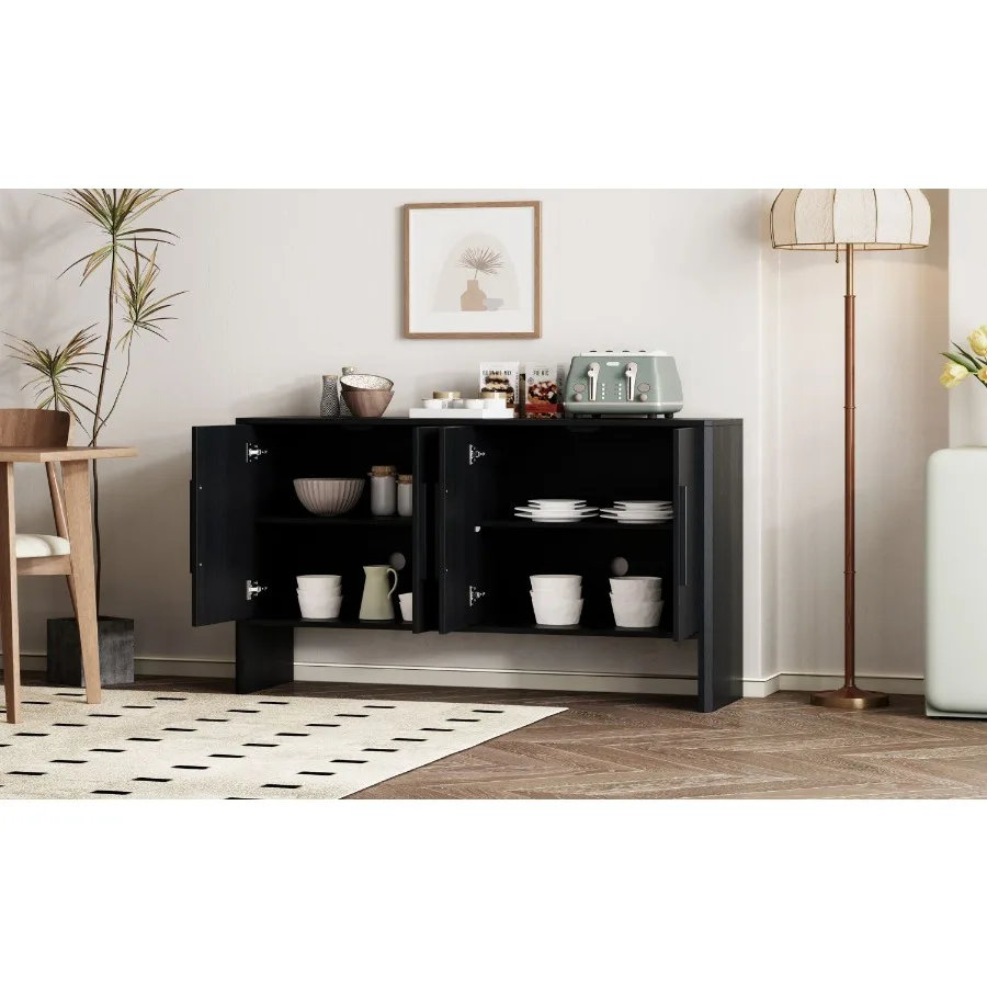 

TREXM 4Door Large Storage Retro Sideboard with Adjustable Shelves and Long Handles for Kitchen Dining Room and Living Room Blac
