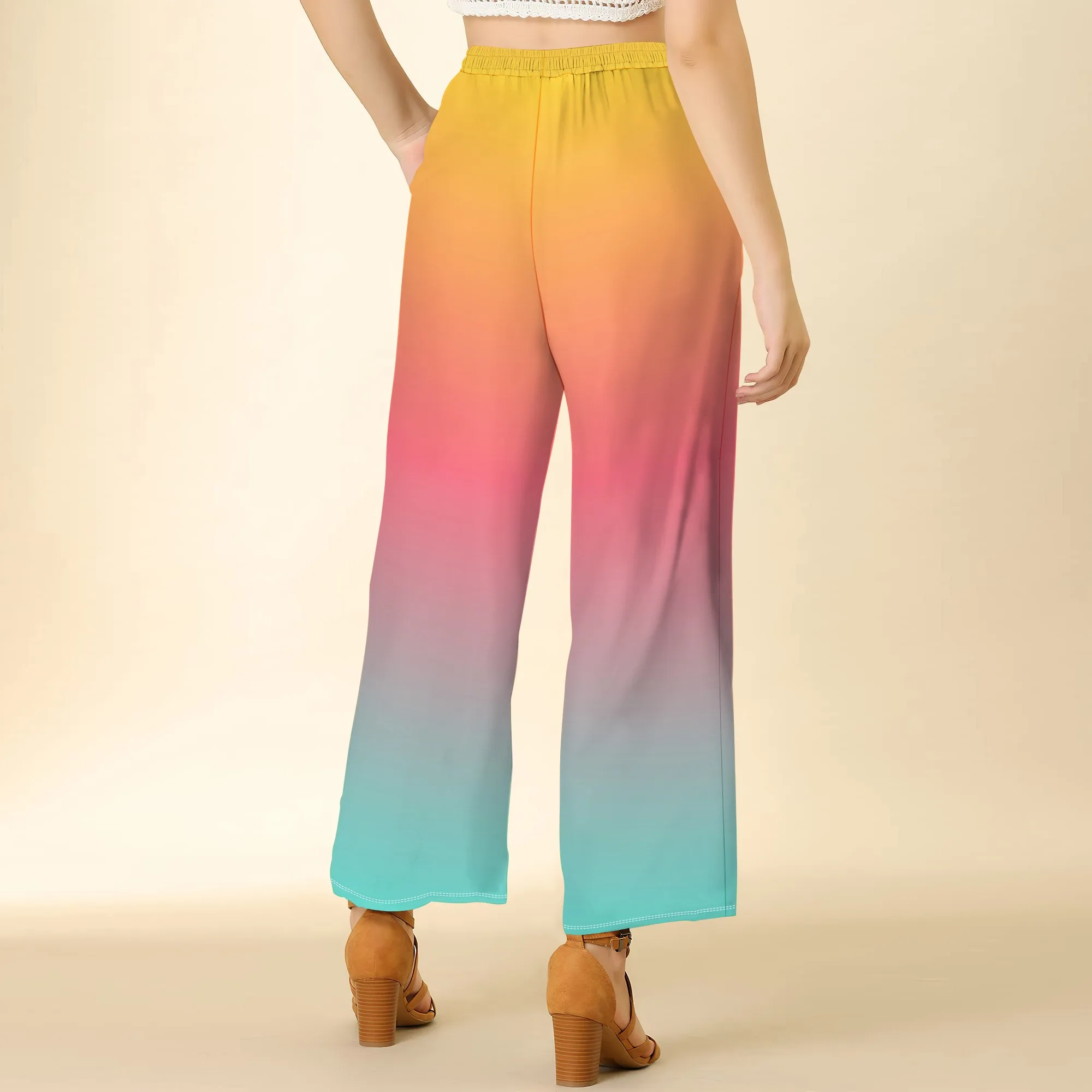 Women's Wide Leg Ankle-Length Pants Ombre Print Casual Elastic Loose Breathable for Casual Beach Wedding Guests Ball