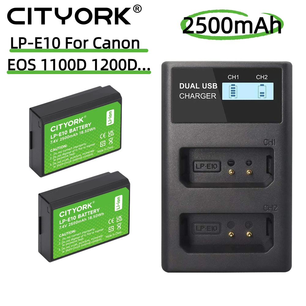

Аккумулятор CITYORK 2500 мАч LP-E10 с зарядным устройством с 2 слотами для Canon EOS 1100D 1200D 1300D Kiss X50 X70 X80 Rebel T3 T5 T6