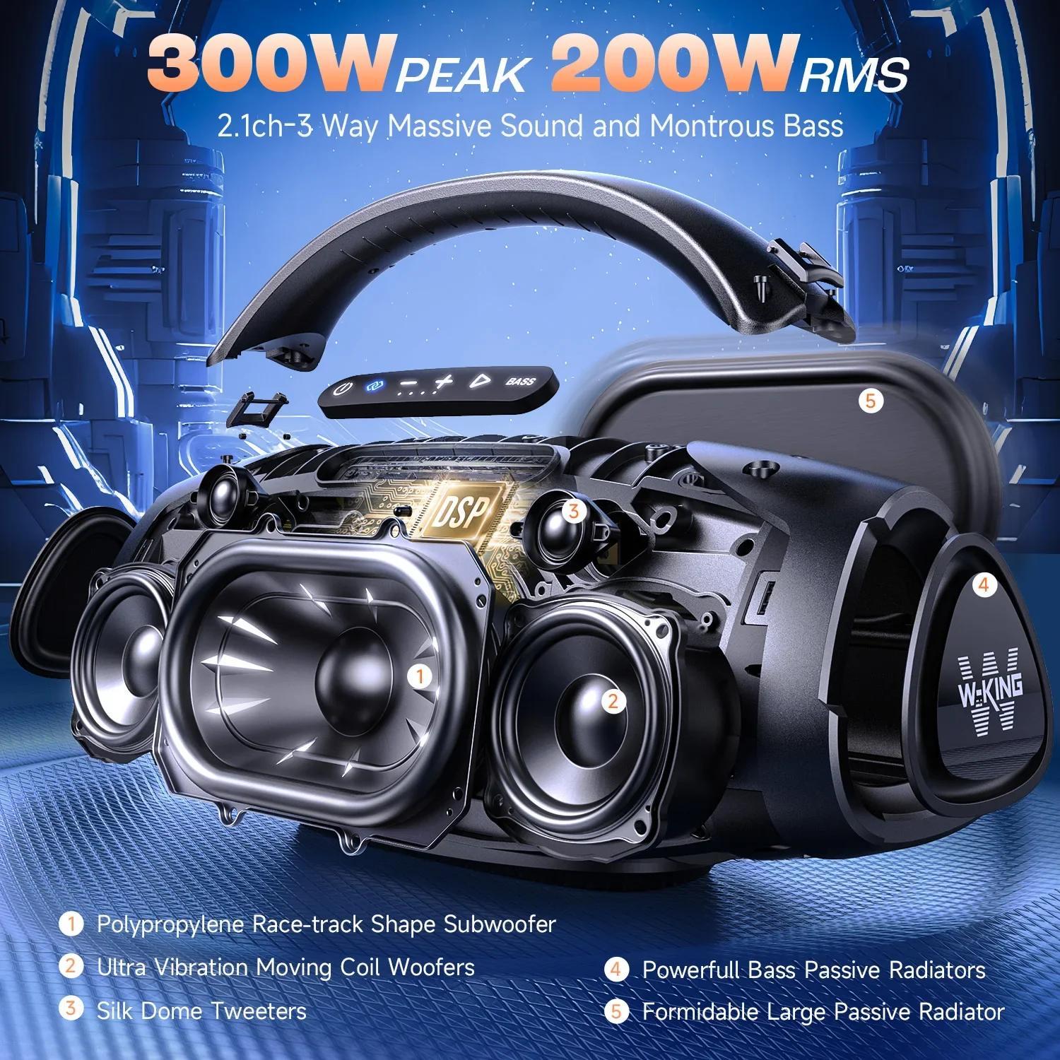 W-KING X20S Portable Bluetooth Speakers 140W RMS Massive Bass