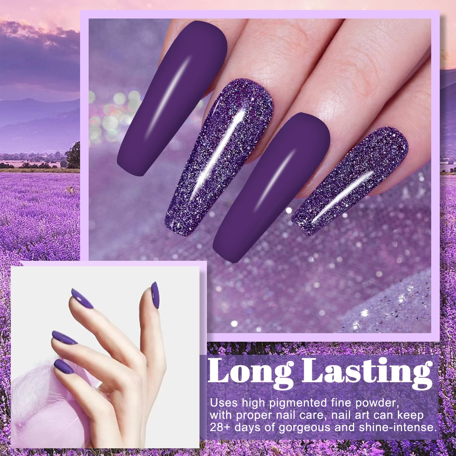 Dip Poeder Nagelkit Paars Blauw Acryl Dompelsysteem Dip Poeder Set met Basis/Top Coat Activator voor Nail Art Salon DIY Cadeau