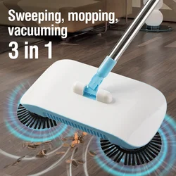 3-in-1 Walk-Behind Sweeper With Long Handle, Multifunctional Broom And Mop For Easy Cleaning, Suitable For All Hard Floors