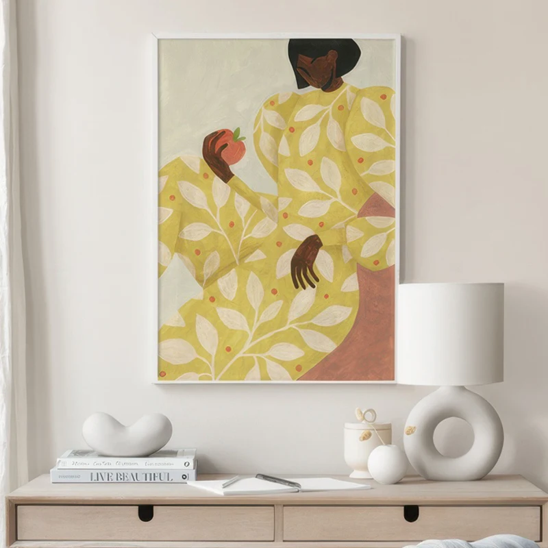 Yellow Citrus Drinks Fruit Abstract Lines Gallery Wall Tulips Lemons Art Poster Decorative Prints Canvas Painting Room Picture