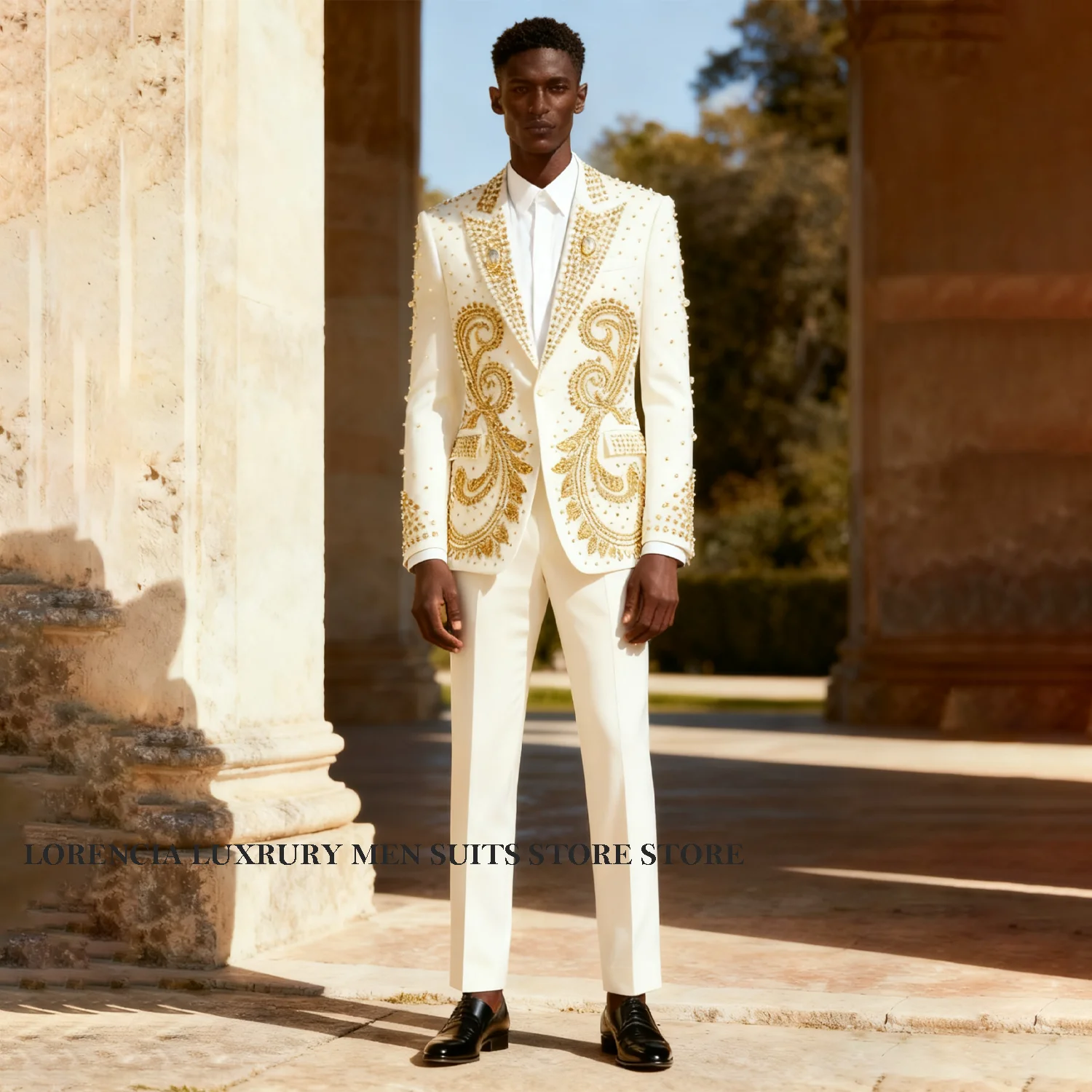 

African Luxury Crystals Diamond Men Customized Suit Slim Groom Blazer 2 Piece Set Wedding Male Ropa Hombre Formal Groom Tuxedos