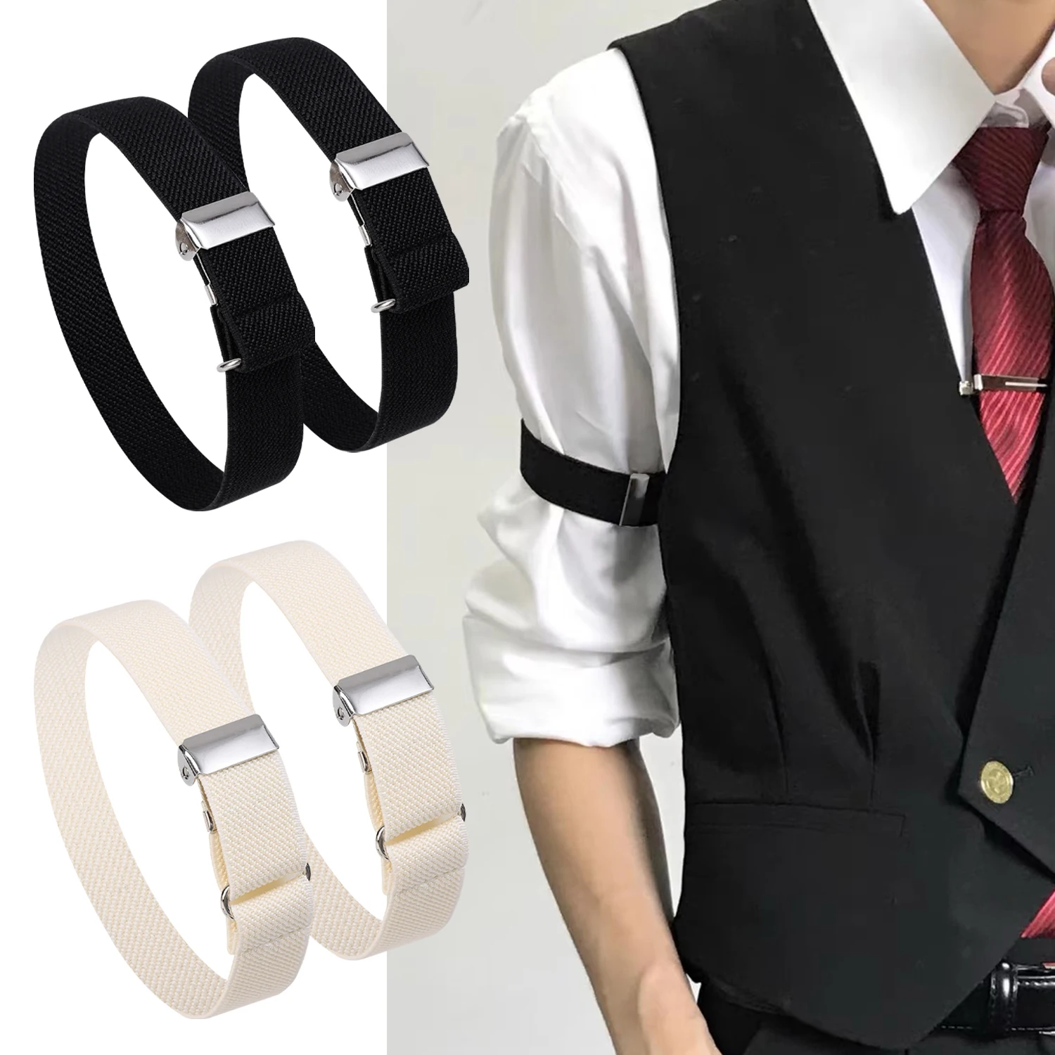 1 زوج شارة مرنة قميص كم حامل النساء الرجال موضة قابل للتعديل الذراع الأصفاد العصابات لحفل الزفاف الملابس والاكسسوارات