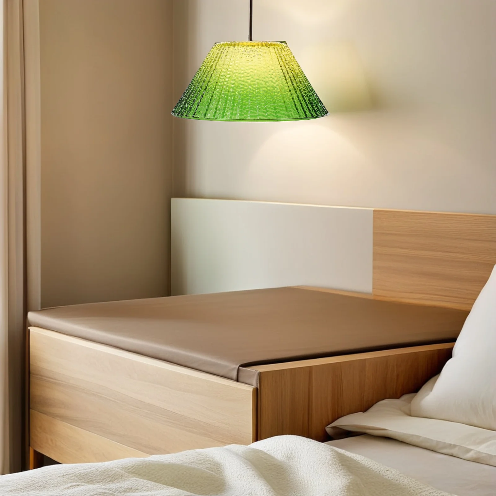 

E27 Glass Lamp Shade Replacement Gradient Green Yellow Pleated Small Drum Lampshade Table Floor Torchiere Lighting 35mm