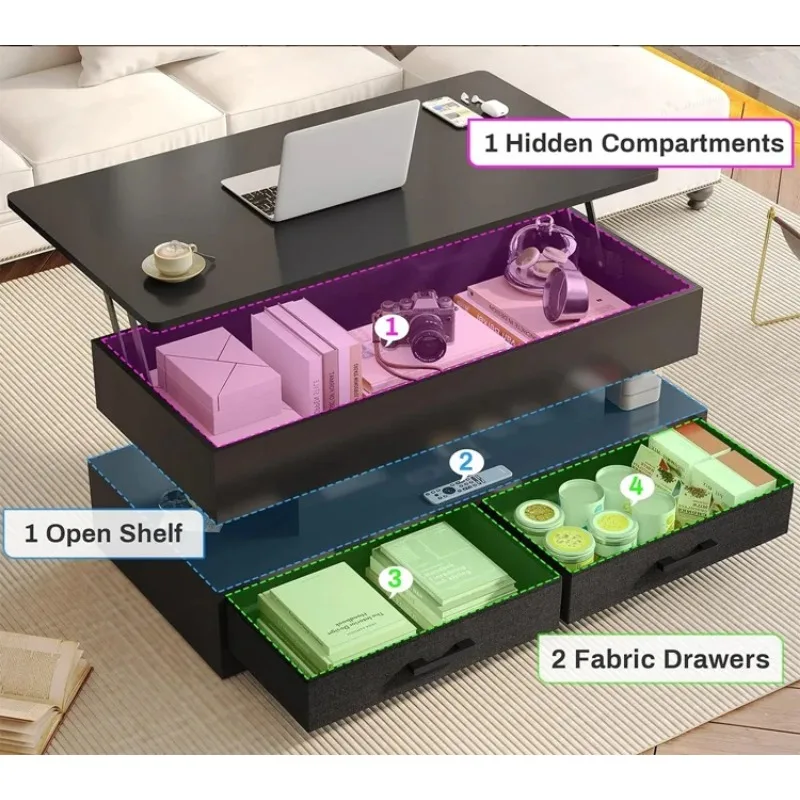 led light modern luxury side tea table for living room lift top end coffee table