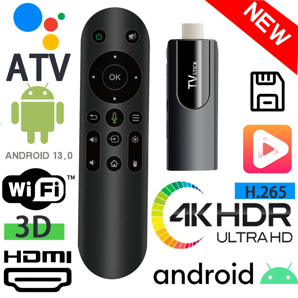 

MX10 TV Stick-10 H618 Quad core cortex-A53 Android 13 ATV 4K HD 2G 16G TV Box 2.4G 5G Dual Wifi Smart Media Player TV