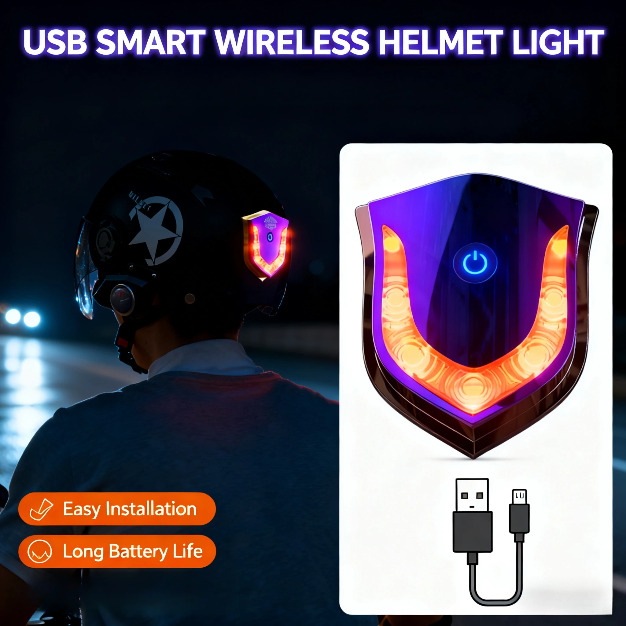 

Safety Lamp Lights for Motorcycle Helmet Accessories Durable USB Motorcycle Helmet LED Light Wireless Smart Riding Warning