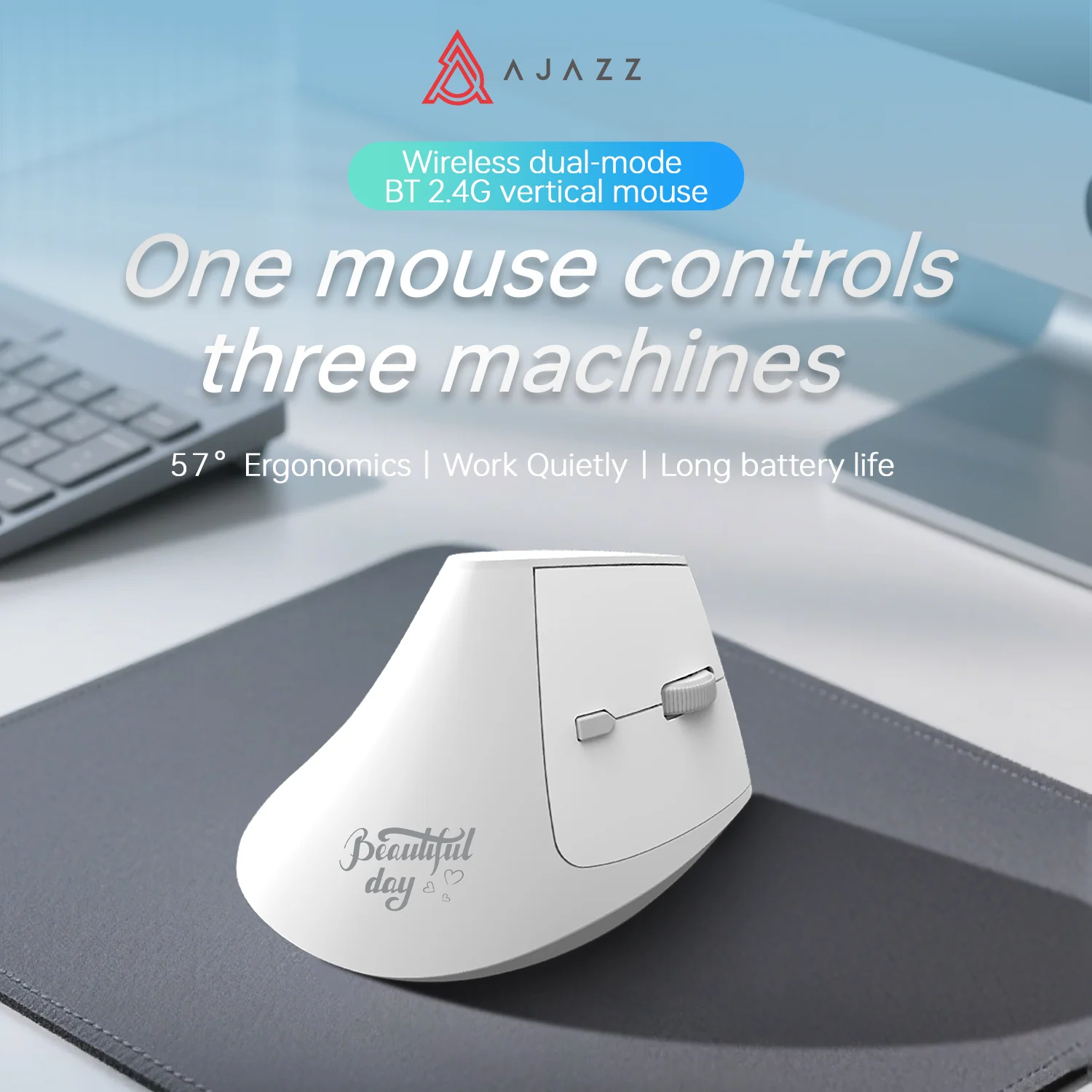 A.JAZZ I300 Bluetooth und 2,4G Wiederaufladbare Kabellose Maus, Ergonomisches Vertikales Design Optische Computermaus