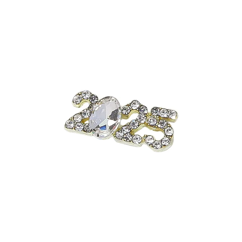 5PCS Gold Silver 2025 Design Nail Charms Jewelry Luxury Alloy Diamond Nail Art Decorations DIY 3D Luxury New Year Supplies Parts