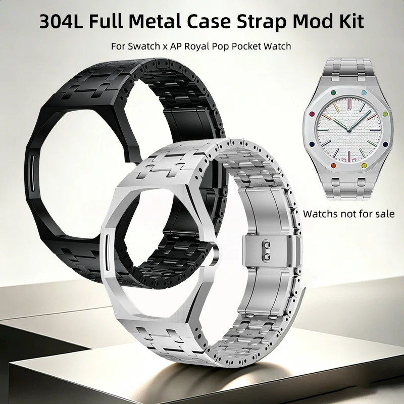 

For the new AP Audemars Piguet SWATCH Mod Kit metal strap case set 304L stainless steel bracelet bezel modification case upgrade