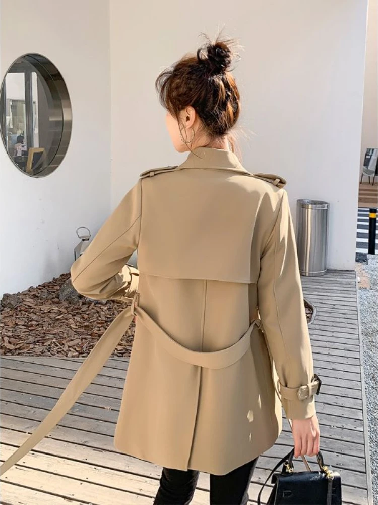 Khaki Kurtki z kołnierzem Damskie Koreańskie Kurtki dla seniorów Jednolity kolor Outdoor Slim Wiatrówki Kobiece Wiosenne Odzież Modowa