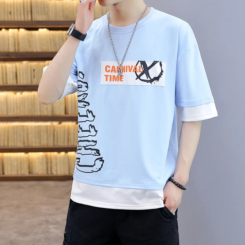 New Summer Men\'s T Shirt Korean Fashion Short Sleeve T Shirts Man Casual Men Clothing Harajuku Streetwear Splicing Tops Tees Men