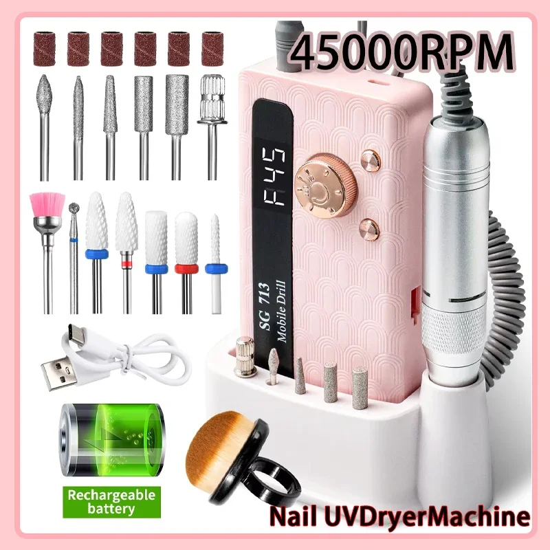 

35000/45000RPM Rechargeable Nail Drill Machine Professional Portable Electric Manicure File for Nails Gel Polish Remove Grinding