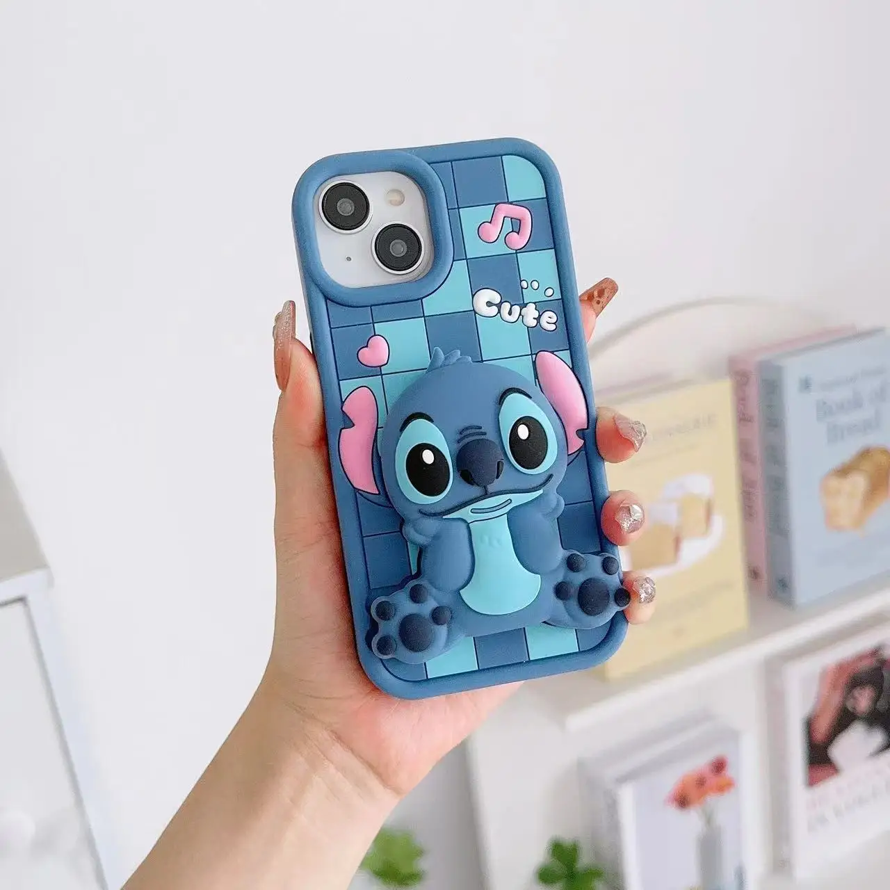 For iPhone 15 14 13 12 11 Pro Max Case Cute Stitch Holder Soft Silicone Soft Case