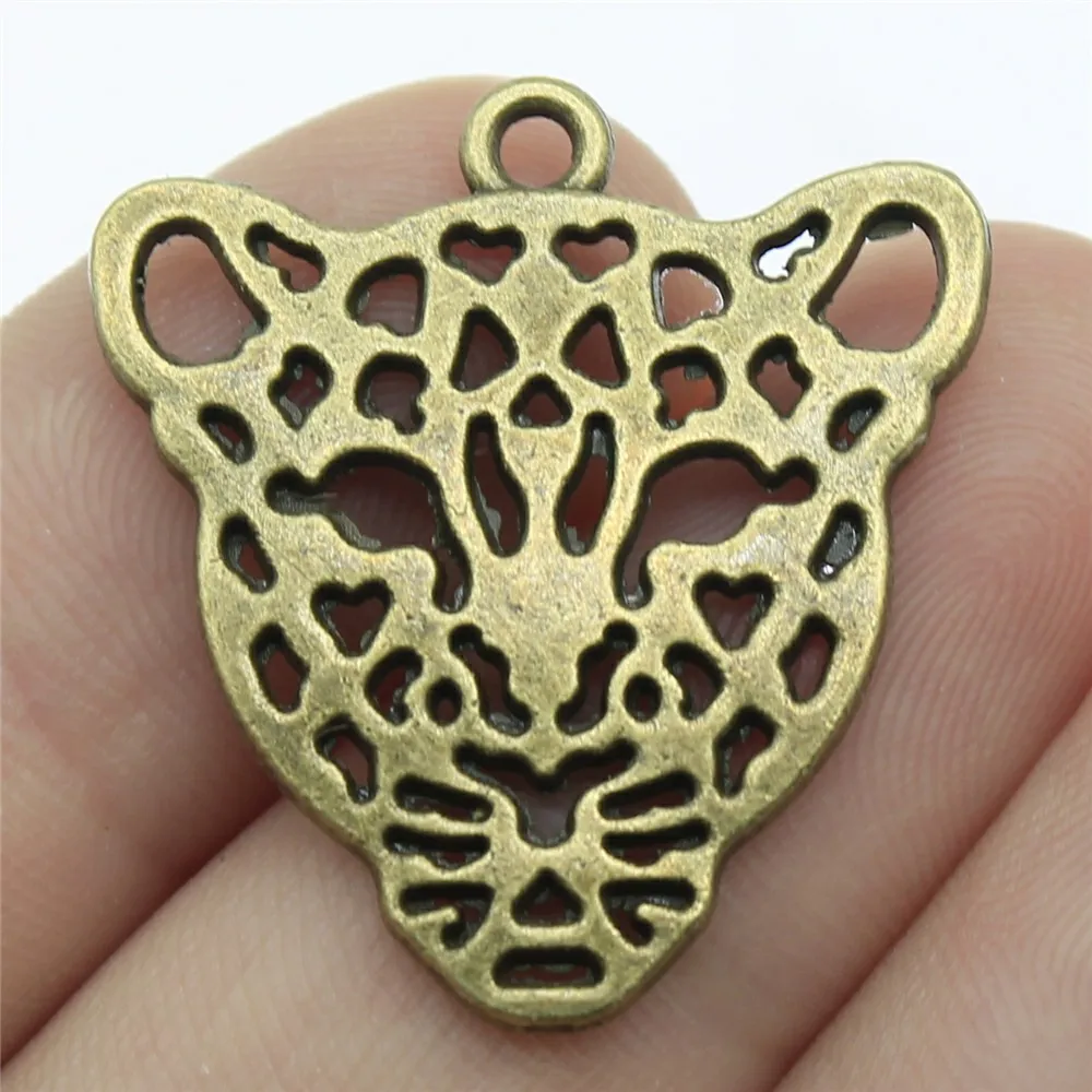 WYSIWYG 5pcs Charms Hollow Leopard Head 28x26mm Antique Making Pendant Fit Vintage Tibetan Bronze Silver Color Handmade Jewelry