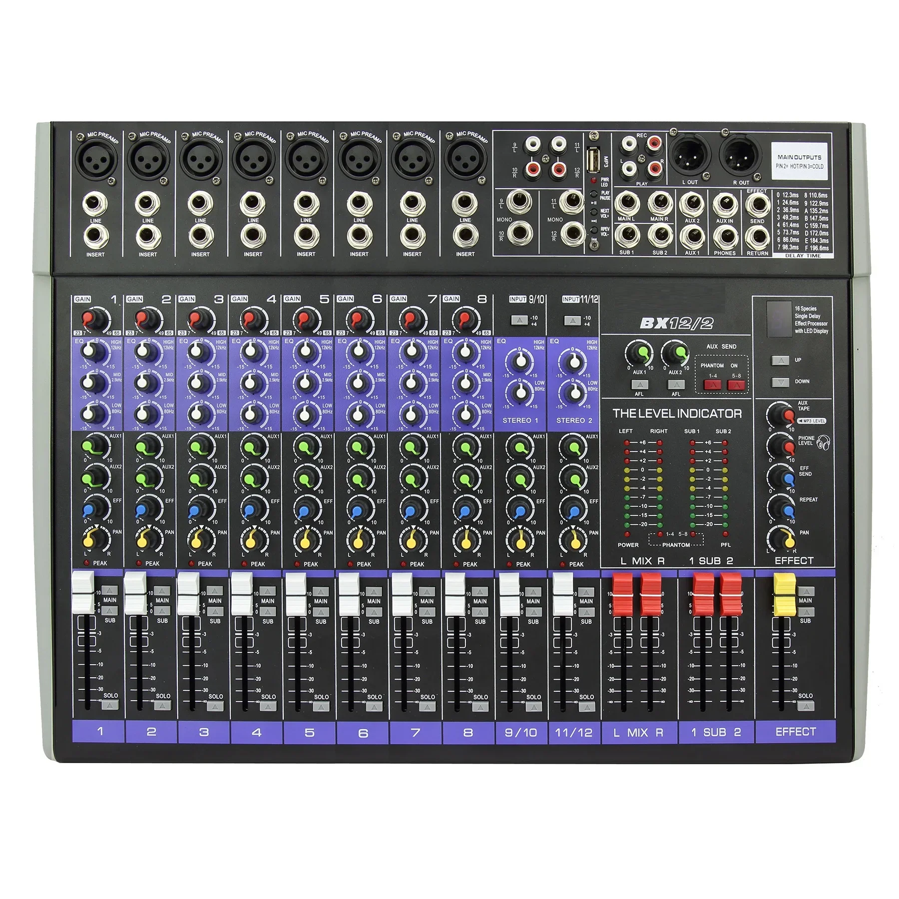 Professional 12-Channel Audio Mixer for conference system pro audio mixing table music console for sound system 16 DSP BX122