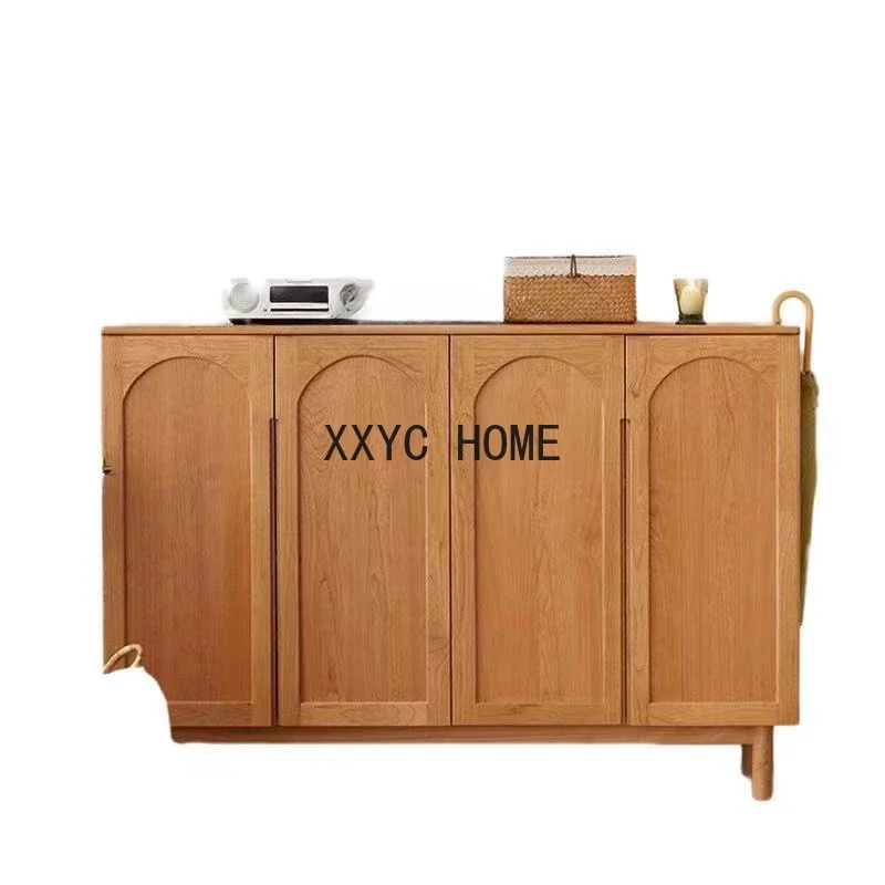 

Japanese-Style Solid Wood Shoe Cabinet Cherrywood Multi-Functional Retro Hallway Locker