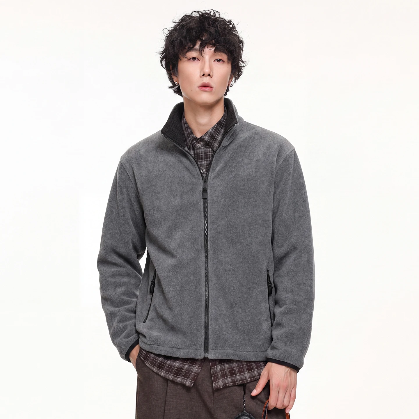 Autumn Winter Fleece Stand Collar Sweatshirts Jacket Men Outdoor Hiking Casual Track Hoodies Sweatshirt Coat Cardigan Jacket