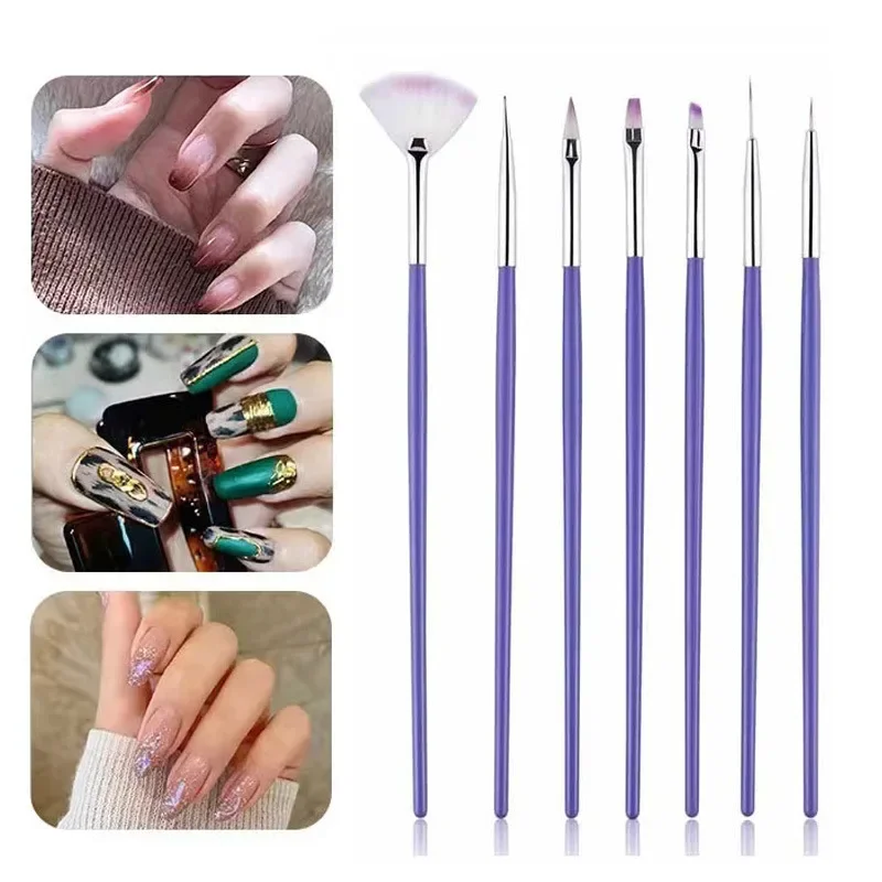 7 шт./компл. лак для дизайна ногтей, гель, УФ-насадки, кисть, точечная живопись, ручка для рисования, вентилятор, секторная линия, строитель, украшение, маникюр, инструменты для макияжа