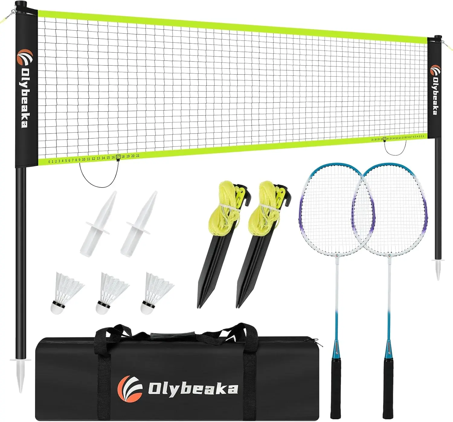 

12ft Badminton Net Set for Backyard, Beach, Heavy Duty Poles, 2 Rackets, 3 Shuttlecocks, Carry Bag