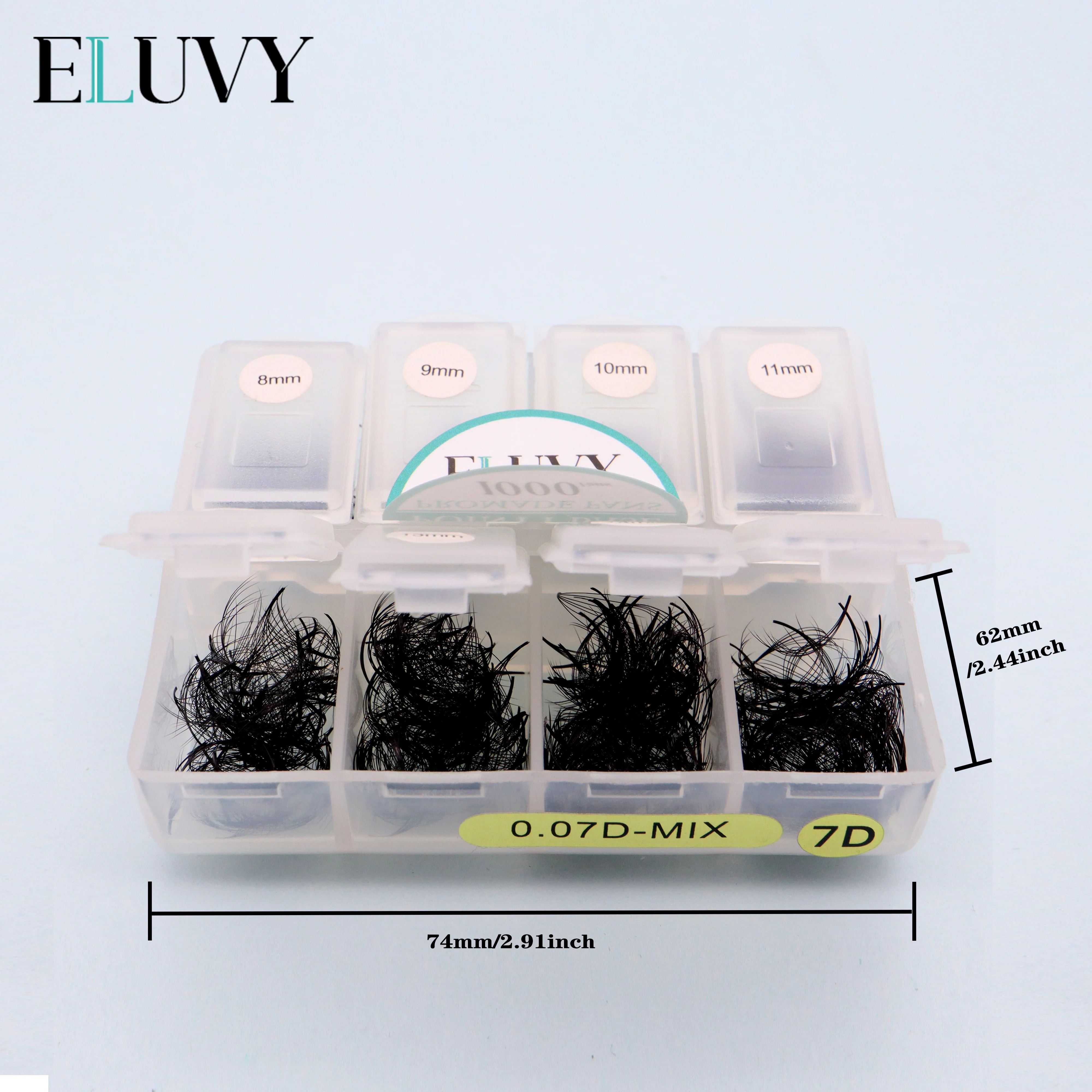 

ELUVY 3D-8D 1000fans Handmade Premade Fans Pointy Slim Base Lashes 0.07 Sharp Thin Point Narrow Stem Cluster Eyelash Extensions