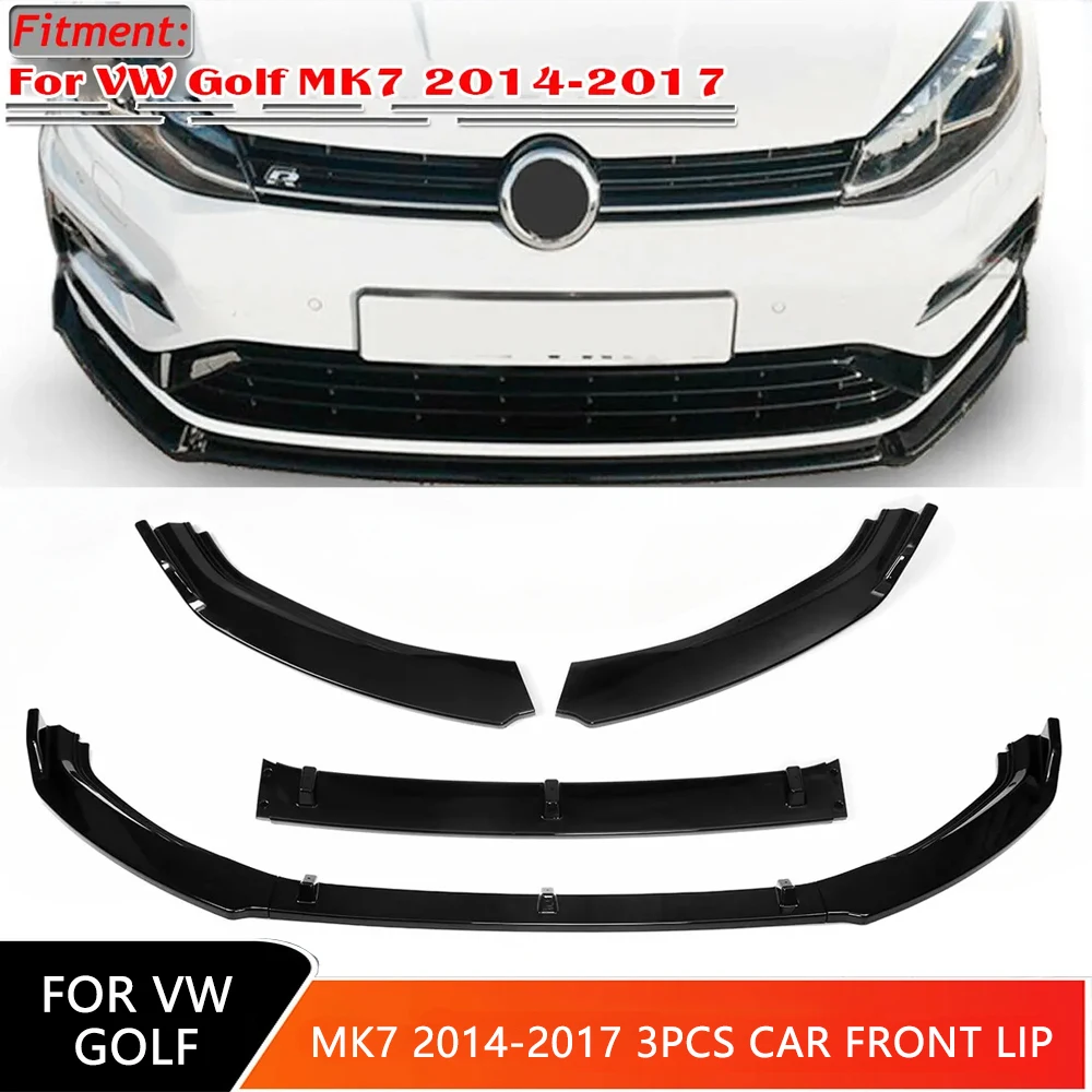 For VW for Golf MK7 2014-2017 Car Front Bumpers Canard Lip Spoiler Body Kit 3pcs Black Splitter Diffuser Protective Accessories