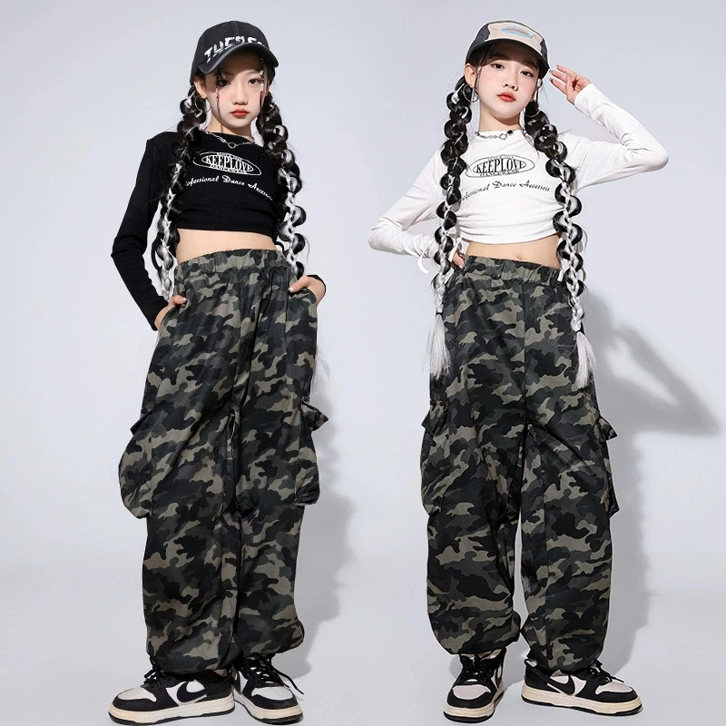 Korean Style Kids Hip Hop Dance Outfit Loose T-Shirt & Pants Set Boys Girls Street Dance Costume Breathable Performance 2pcs Set