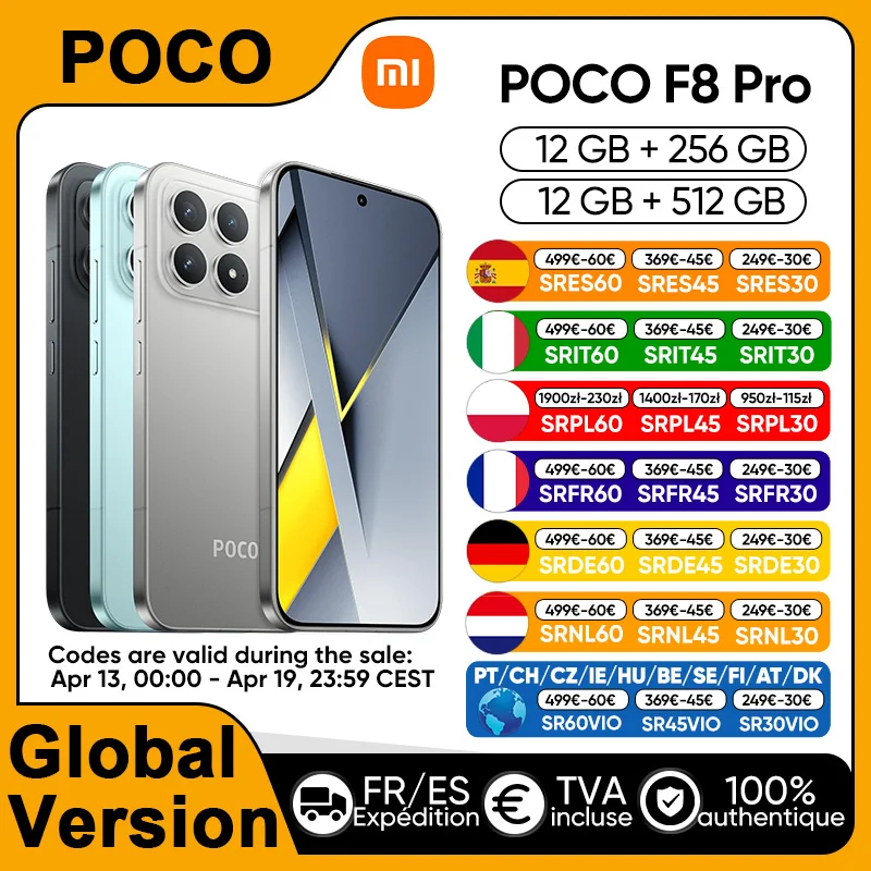 Version mondiale POCO F8 Pro 5G Smartphone Snapdragon ®   8 Elite Écran AMOLED pour soins oculaires 6,59" 6210 mAh 100 W HyperCharge IP68 NFC