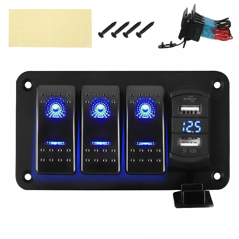 For 3 + 1 Bit Car Modified Rocker Switch 12V24V Bus Ship Type Power Control Button Switch Dual USB