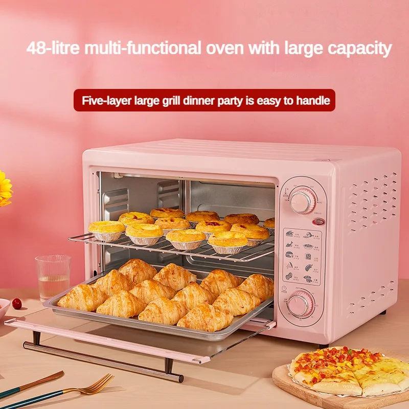 48 Liters Household Electric Oven Kitchen 60 Minutes Timer Large Capacity Pizza 100°~250°temperature Control Convection Macarons