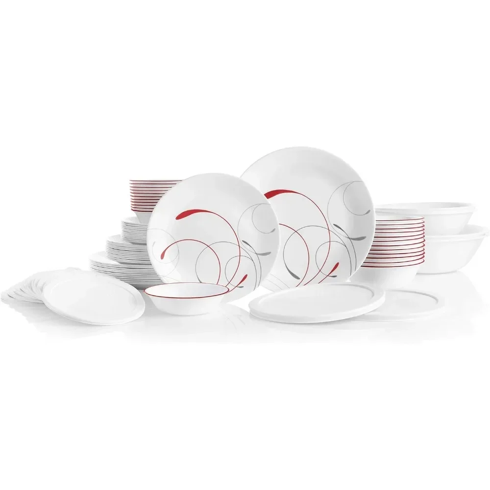 

78 Piece Set, Suitable for 12 Piece Tableware Set, Three-layer Glass and Anti Debris, Lightweight Round Plate and Bowl Set