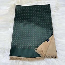 BYSIFA|Green Men's Mulberry Silk Scarf Thicken Fall Winter Silk Male Business Scarves Neck Cravats Printed Blue,Green,Wine Red