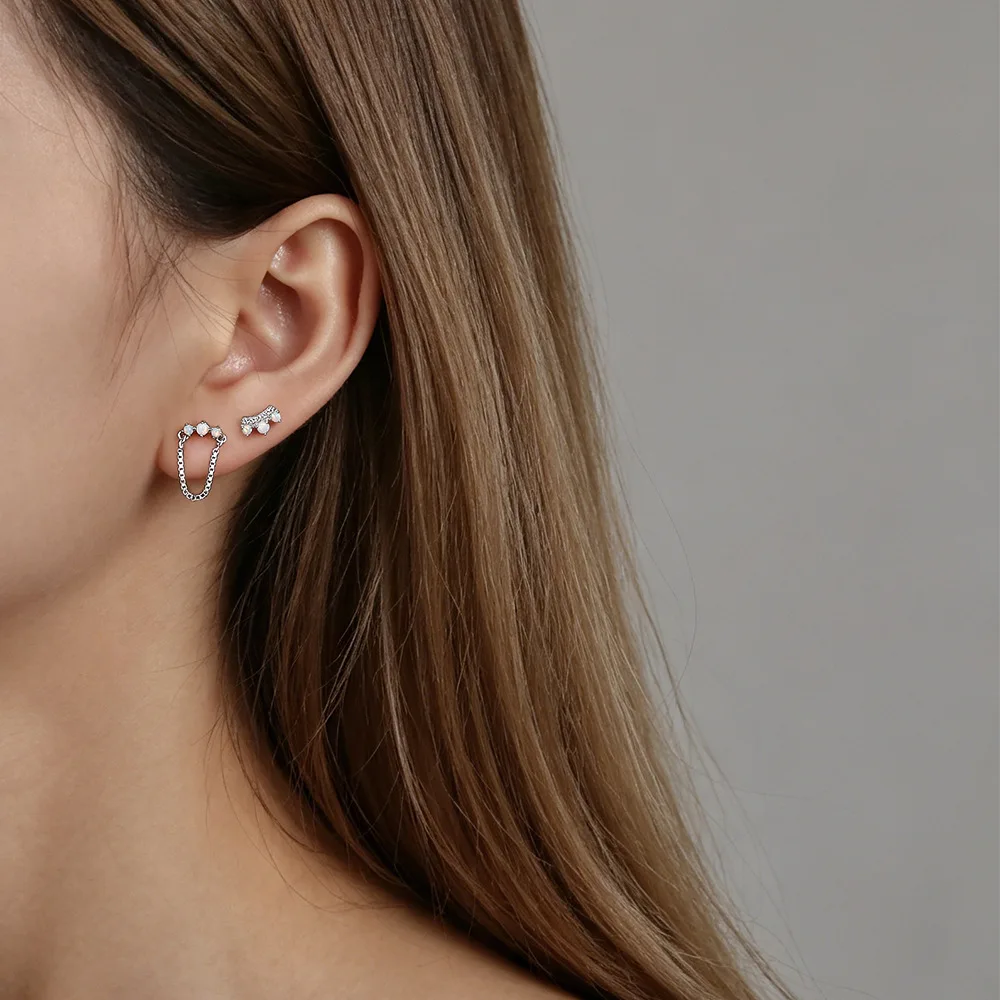 F.I.N.S S925 Sterling Silver Opal Zircon Stud Earring Unique Screw Flat-Head Pierced Ear Studs Stacked Fine Jewelry Anti-Allergy