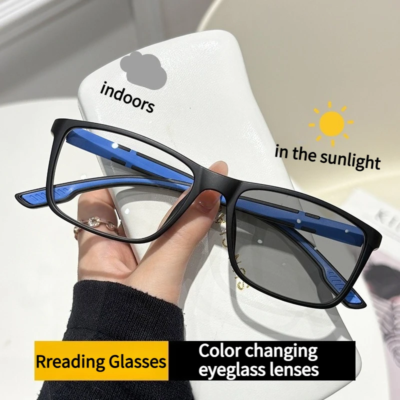 Photochrome Sport-Lesebrille Kleine Rechteckige Vollrandbrille Outdoor-Gläser Wechseln bei Sonnenlicht ihre Farbe