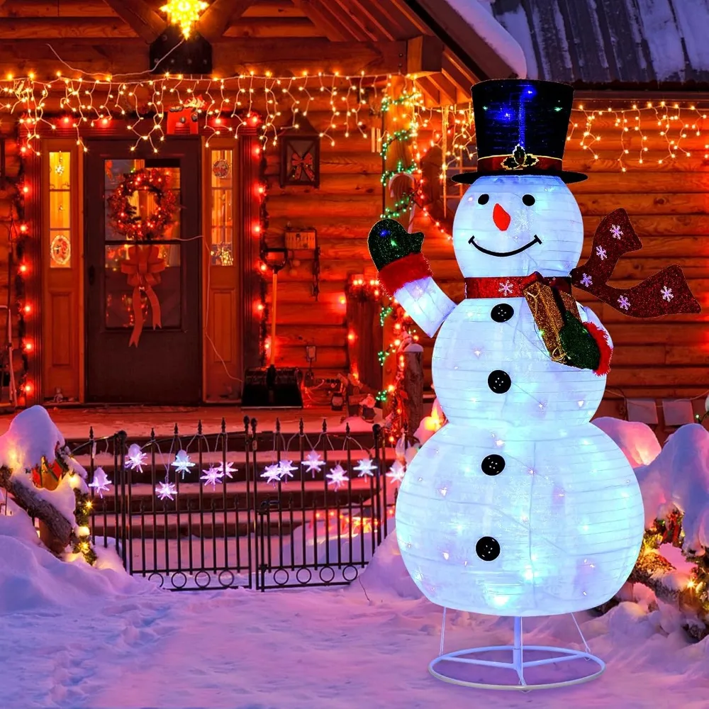 6 FT Lighted Christmas Snowman, Christmas Snowman Decoration with 180 Colorful LED Lights, Remote Control, 8 Lighting M