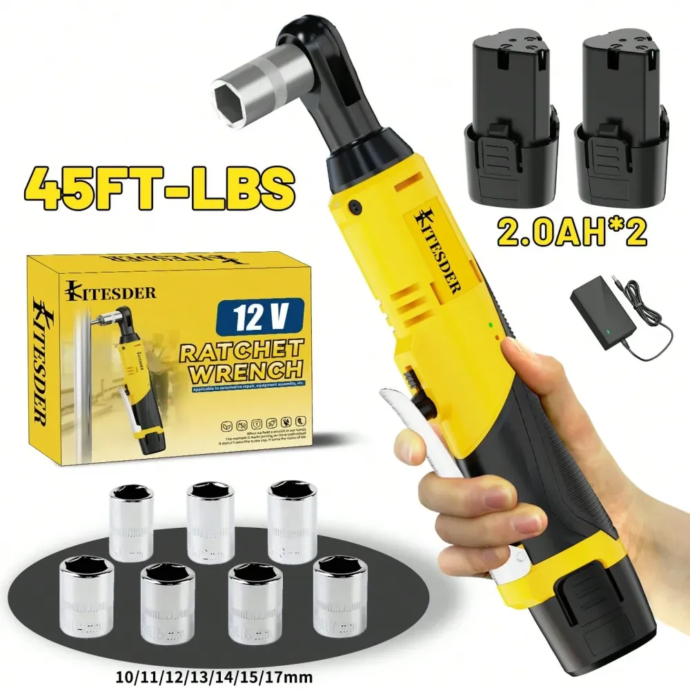 

12V Cordless Ratchet Wrench Kit, 3 8 Electric Ratchet Wrench,40FtLbs 400RPM With Variable Speed Trigger,2 Packs 15000mAh Lithiu