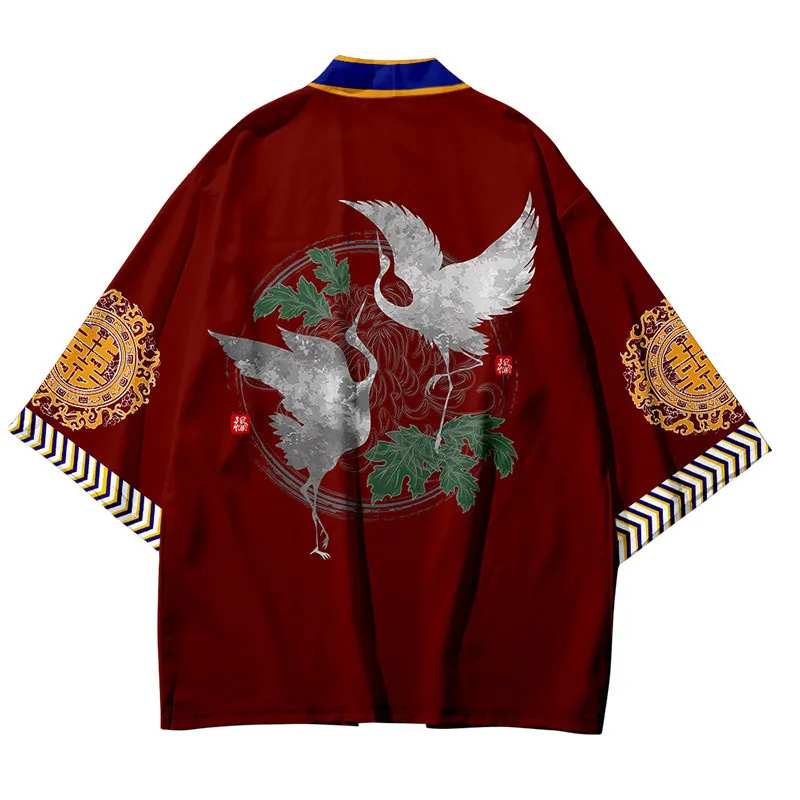 كاناغاوا موجة كرين طباعة هاوري كيمونو Harajuku النمط الياباني الرجال الساموراي زي يوكاتا الملابس الآسيوية سترة المرأة سترة