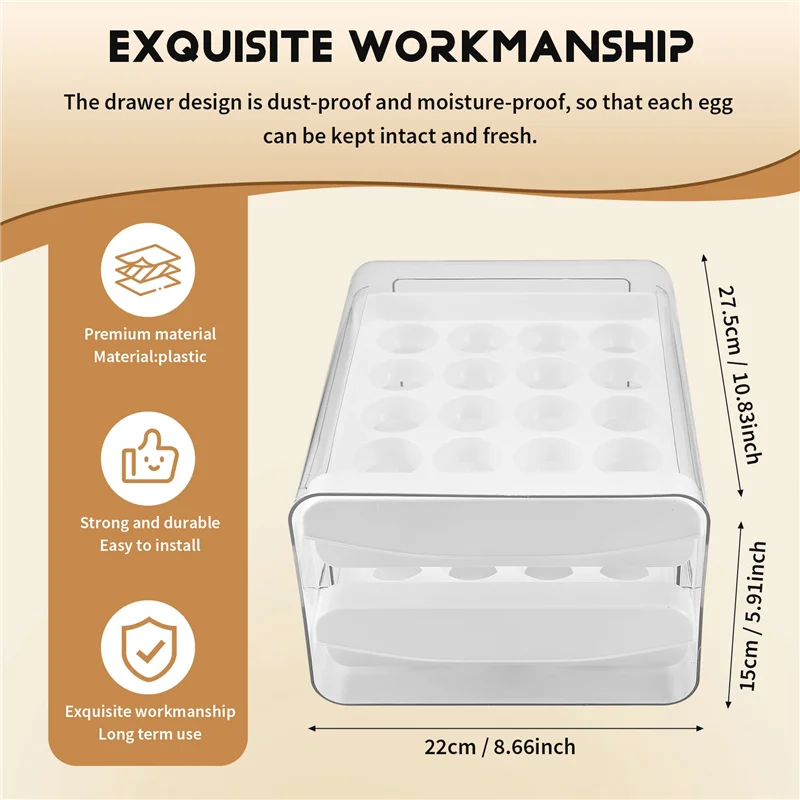 AY03-Contenitore per uova per frigorifero, portauova a 40 griglie/2 strati per frigorifero, cassetto per uova per frigorifero, scatola per uova fresche