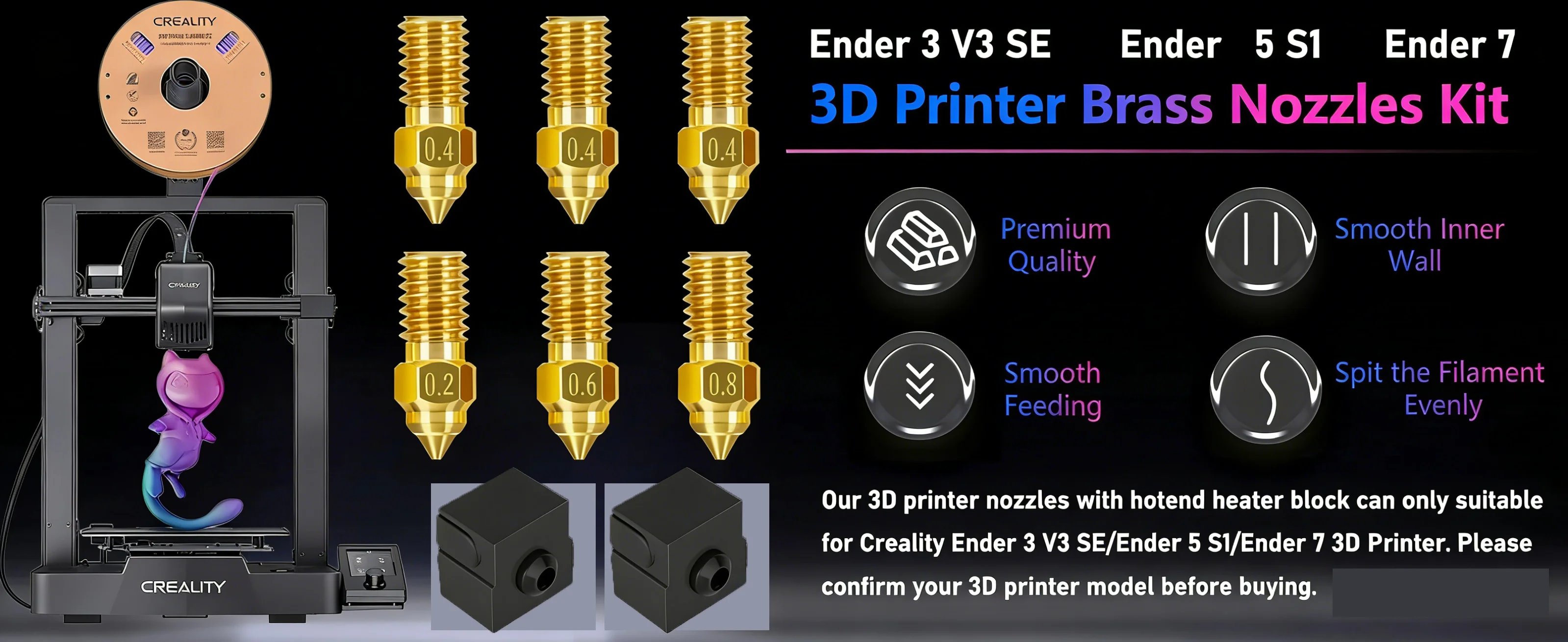 Creality Offizielles Ender3 V3 SE Düsenset, hochtemperaturbeständige Extruderdüsen mit Silikonabdeckung für Ender5 S1/Ender7 – Detail 1