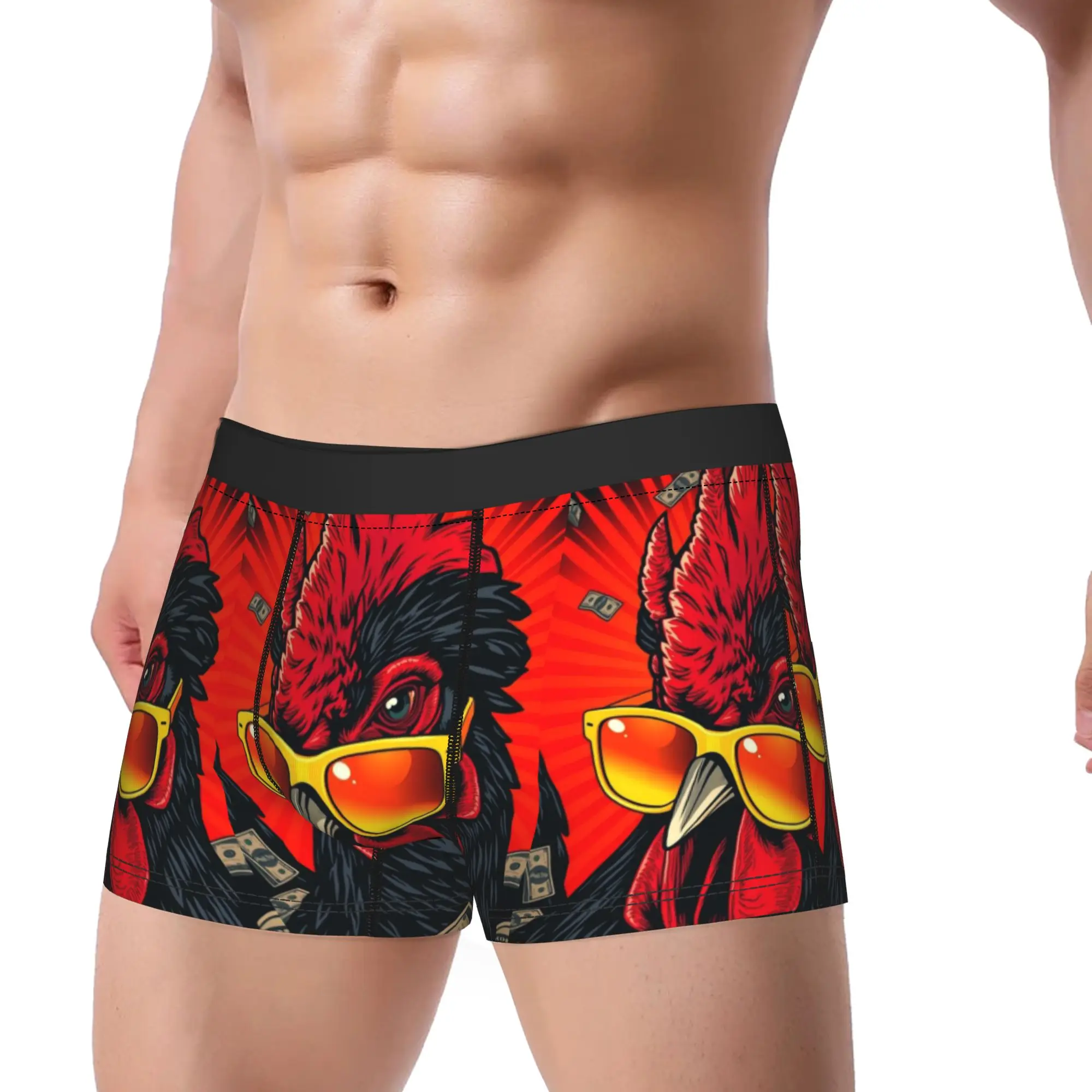 Cool Rooster Sunglasses Underwear  Man Shorts Briefs Soft Trend Boxershorts High Quality Pattern Large Size Underpants