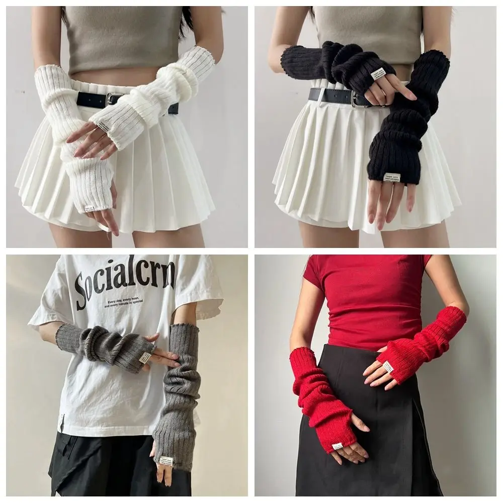 Sarung tangan panjang rajut, busana elastis Y2K overleeve Punk, sarung tangan panjang, Rajutan, penghangat lengan gaya Korea, sarung tangan hangat manis Lolita