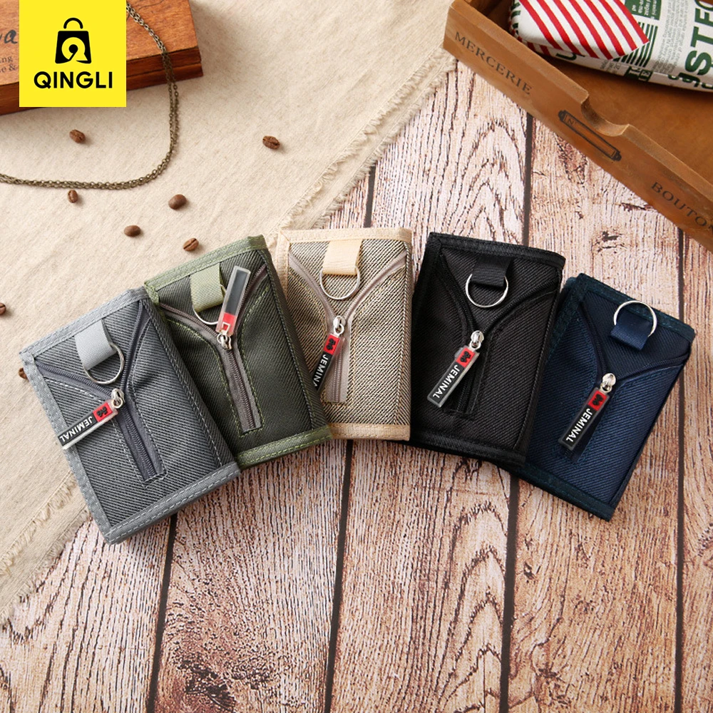 New Retro Canvas Wallet for Men Outdoor Sports Wallets Women\'s Bank Credit Card Bag with Key ring HOOk&LOOP Zipper Coin Purse