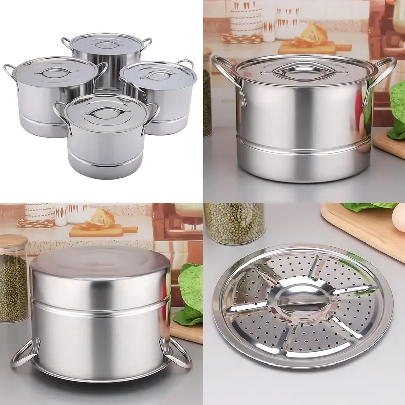 8 Piece Stainless Steel Cookware Set Professional Soup Pot with Steamer and Lid High Quality Kitchen Pots and Pans