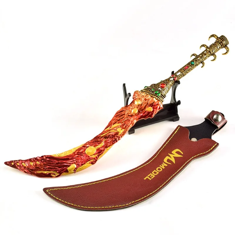 30CM EldenRing Toy Swords - Magma Blade, All-Metal Craft Ornament with Leather Sheath Game Collectible Curved Sword Replica