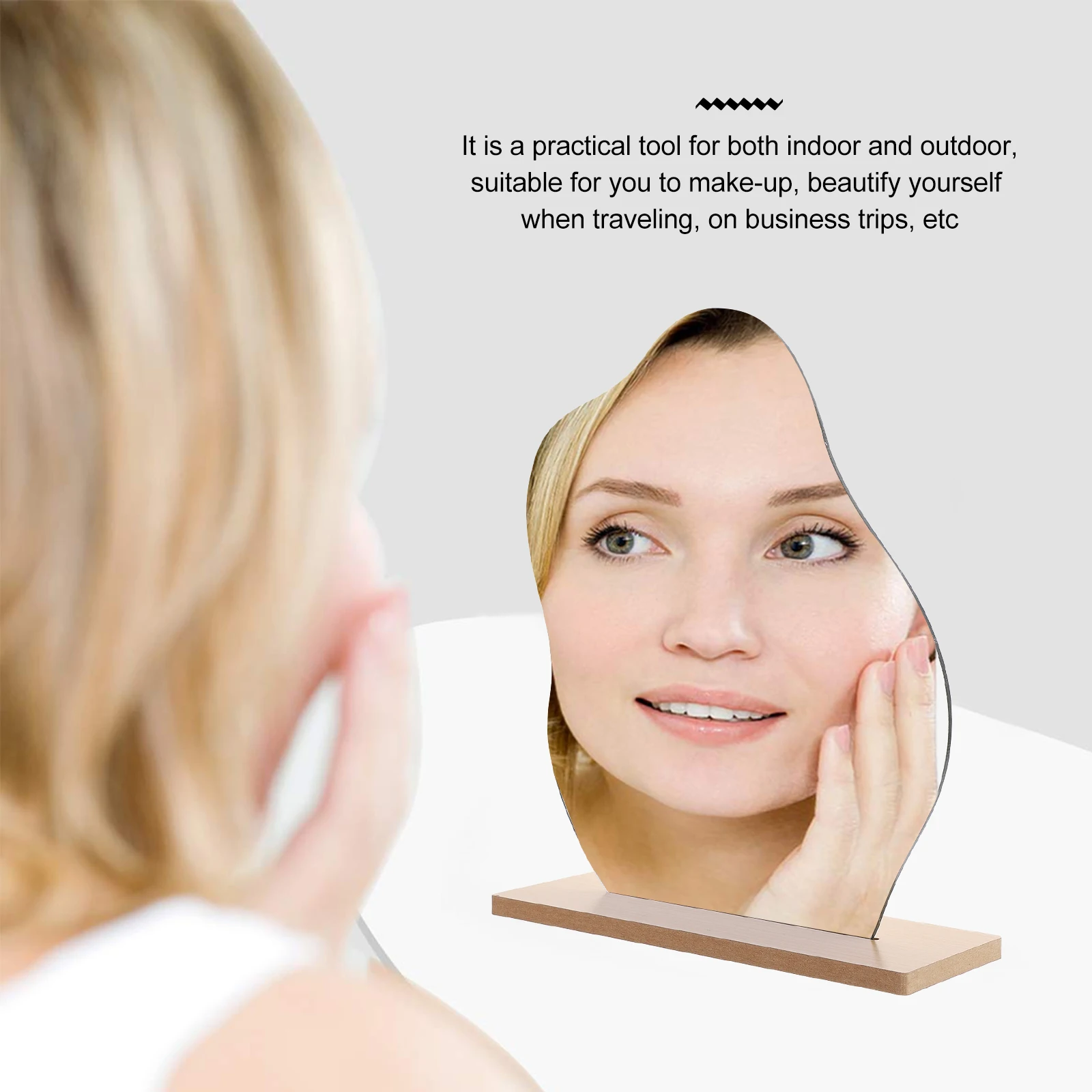 

1Pcs Irregular Shape Makeup Mirror Clear Surface Hd Desktop Table Mirror Resin Wood Craft Makeup Dressing Table Gift